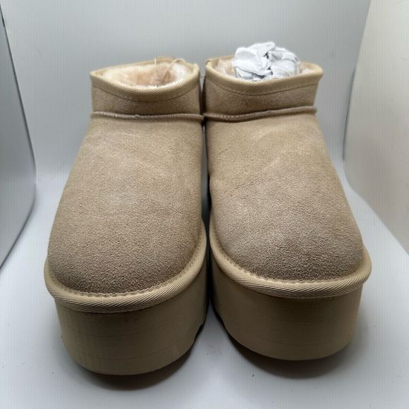 CUSHIONAIRE Women's Genuine Suede pull platform boot +Memory Foam 9.5 WIDE SAND - Picture 2 of 7